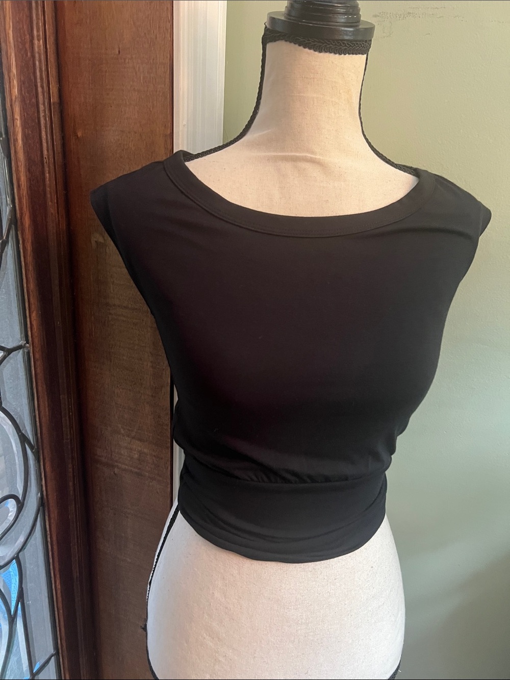 Antistar Black Cap-Sleeve Top with Waist Detail